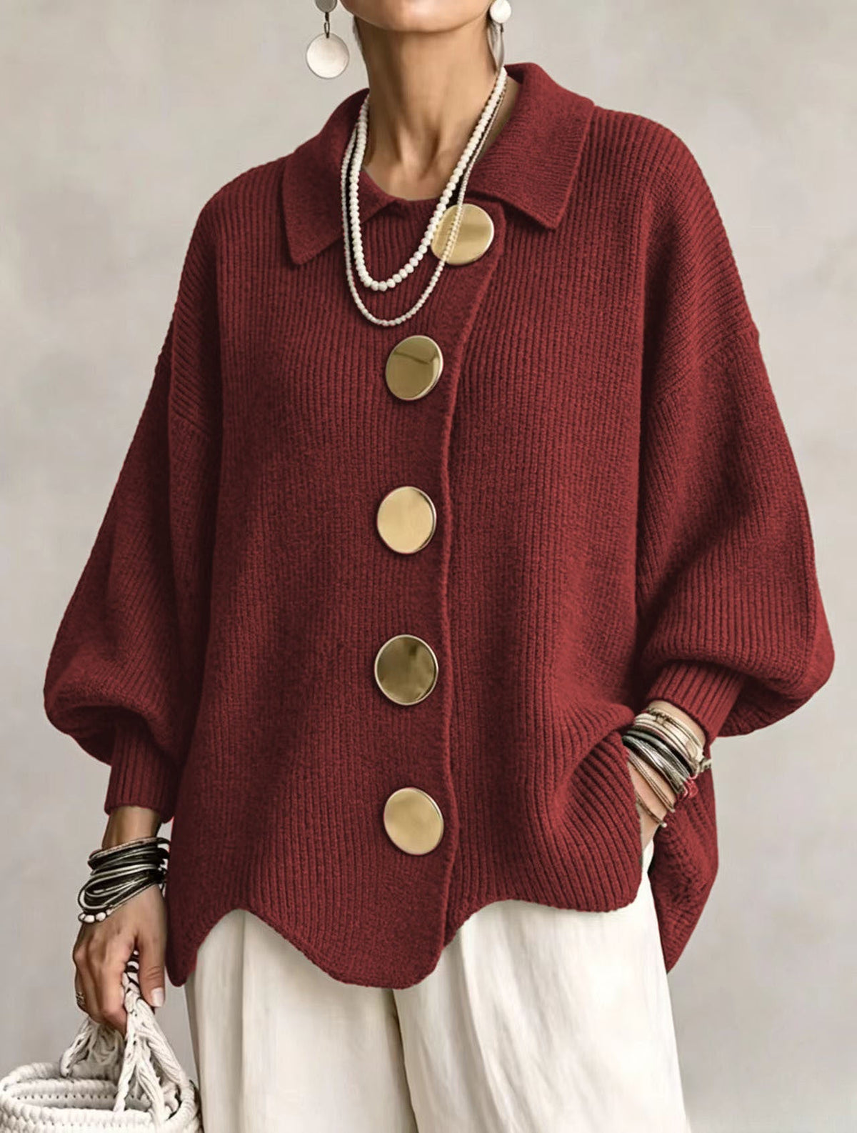 Stella™ | Elegant Oversized Cardigan with Large Gold Buttons 5