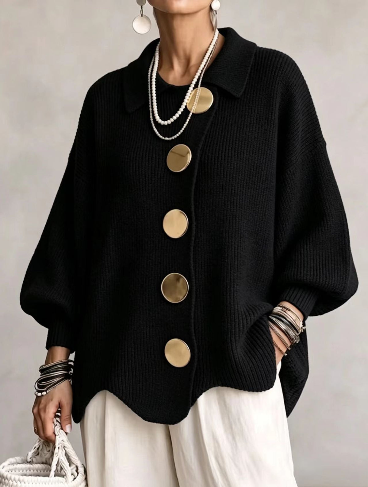 Stella™ | Elegant Oversized Cardigan with Large Gold Buttons 3