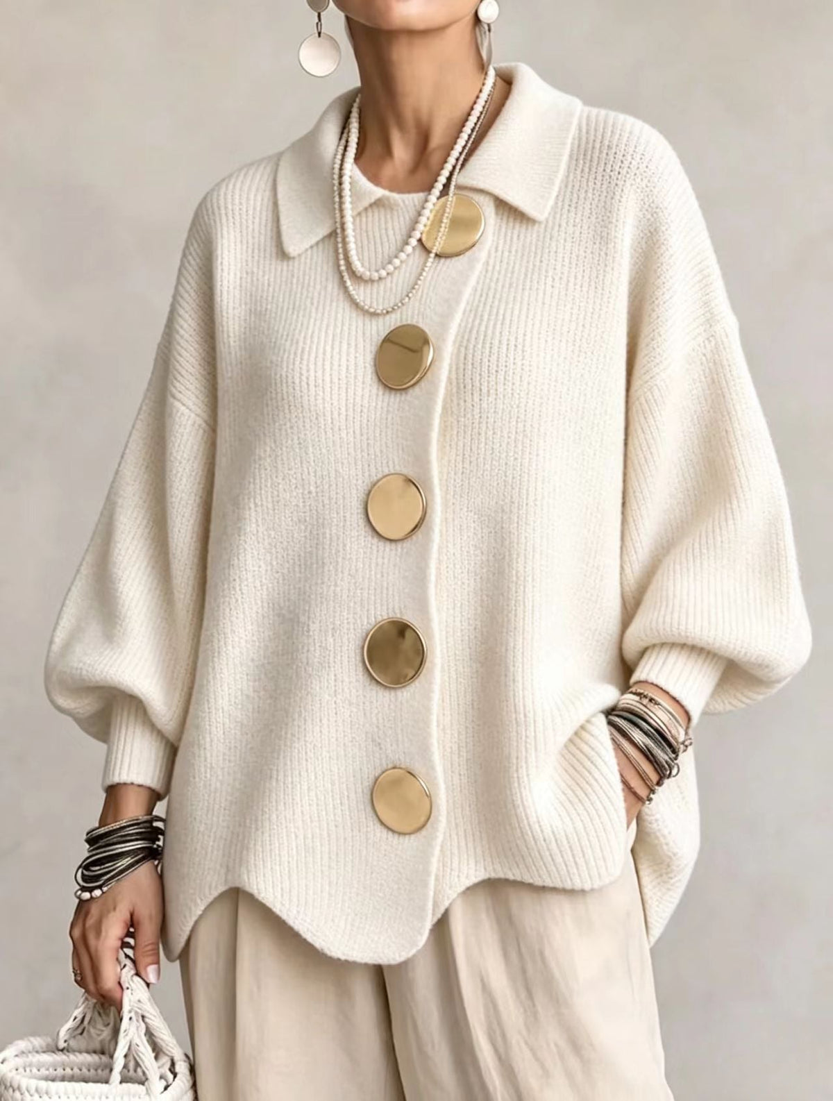 Stella™ | Elegant Oversized Cardigan with Large Gold Buttons 11