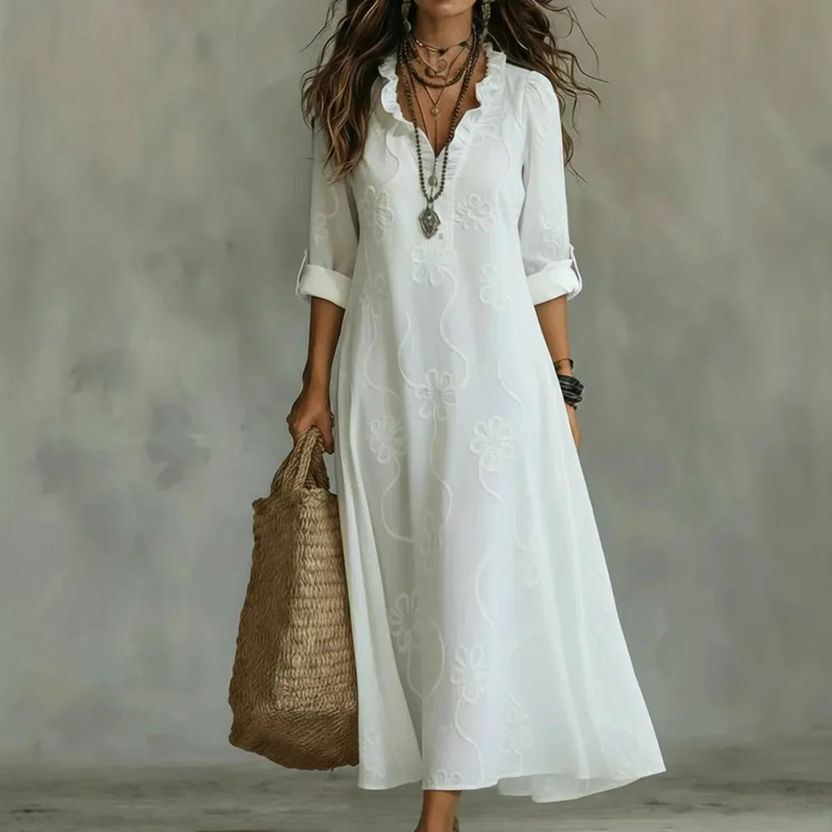 Ellie™ | Floral Tummy-Flattering Maxi Dress with Embroidery