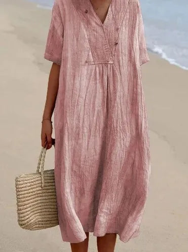 Sandra | Casual dress with linen texture and V-neck