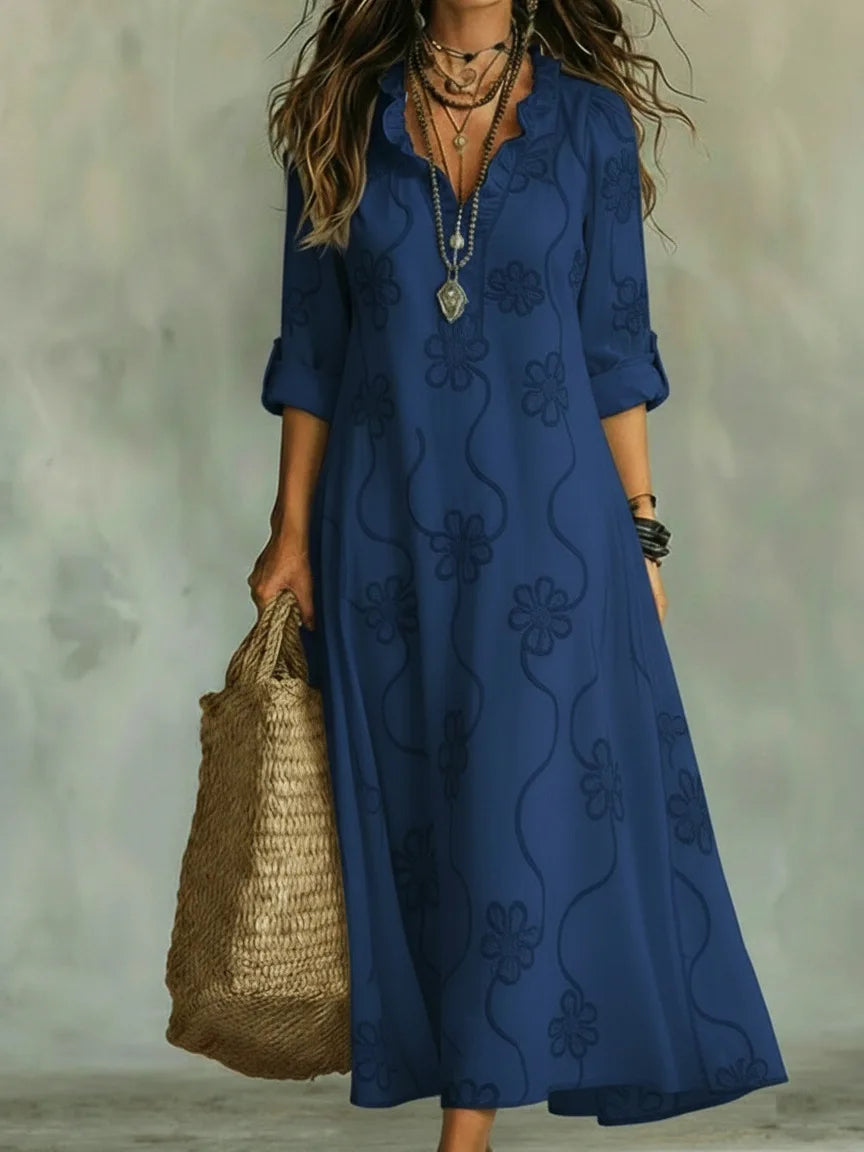 Ellie™ | Floral Tummy-Flattering Maxi Dress with Embroidery