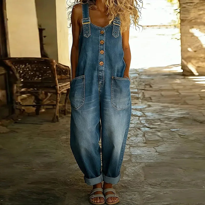 Everly | Relaxed Button Front Denim Overalls