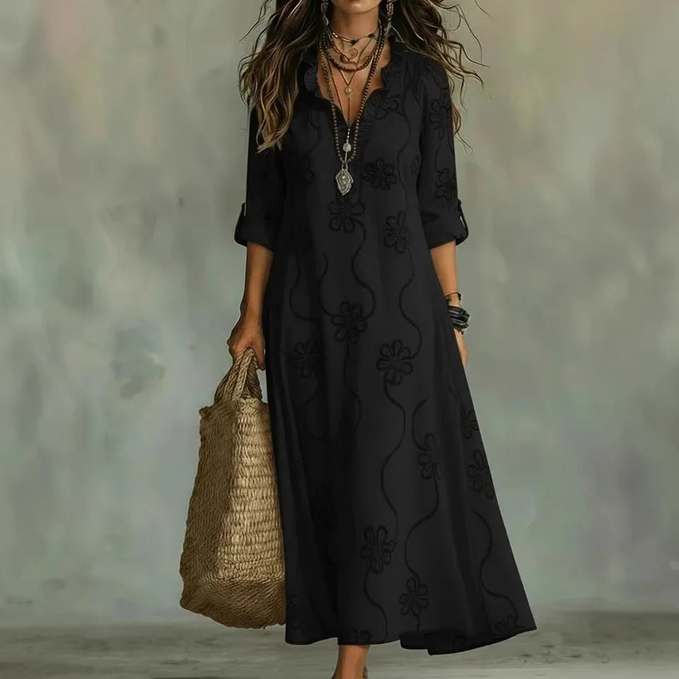 Ellie™ | Floral Tummy-Flattering Maxi Dress with Embroidery