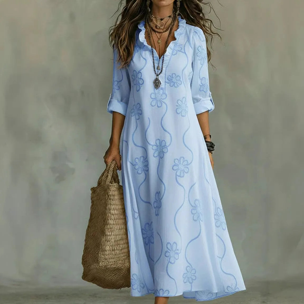 Ellie™ | Floral Tummy-Flattering Maxi Dress with Embroidery