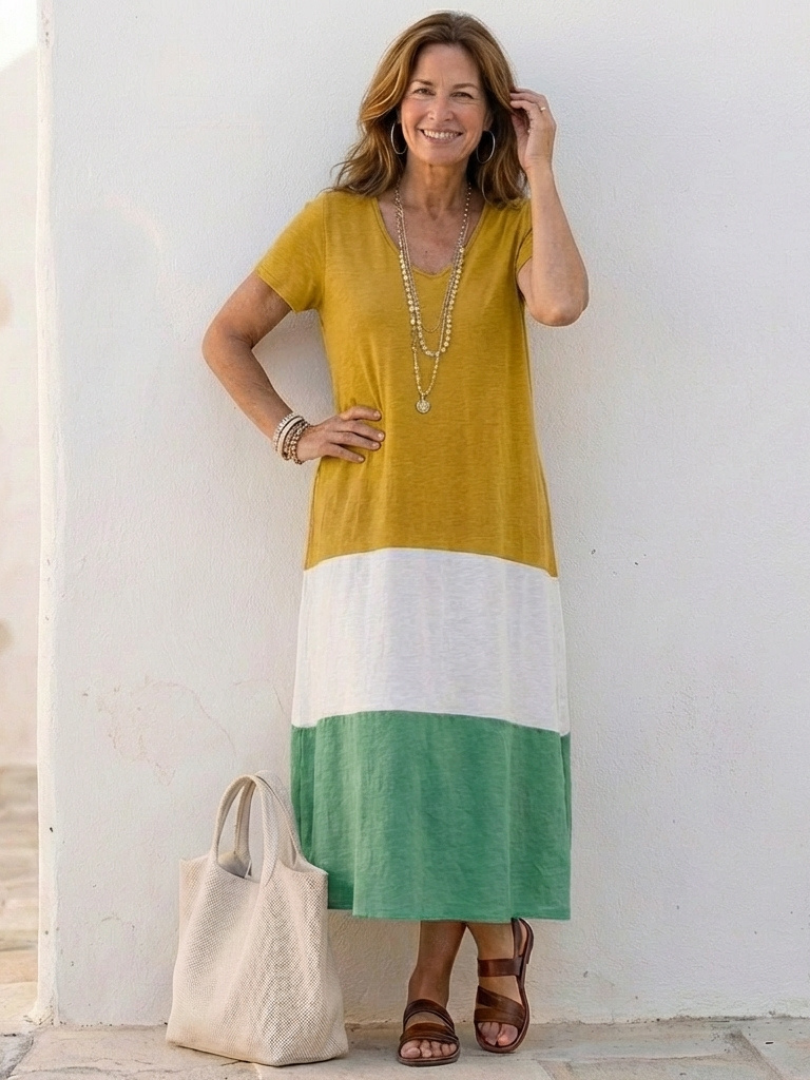 Emma™ | Tummy-Flattering Color Block Midi Dress