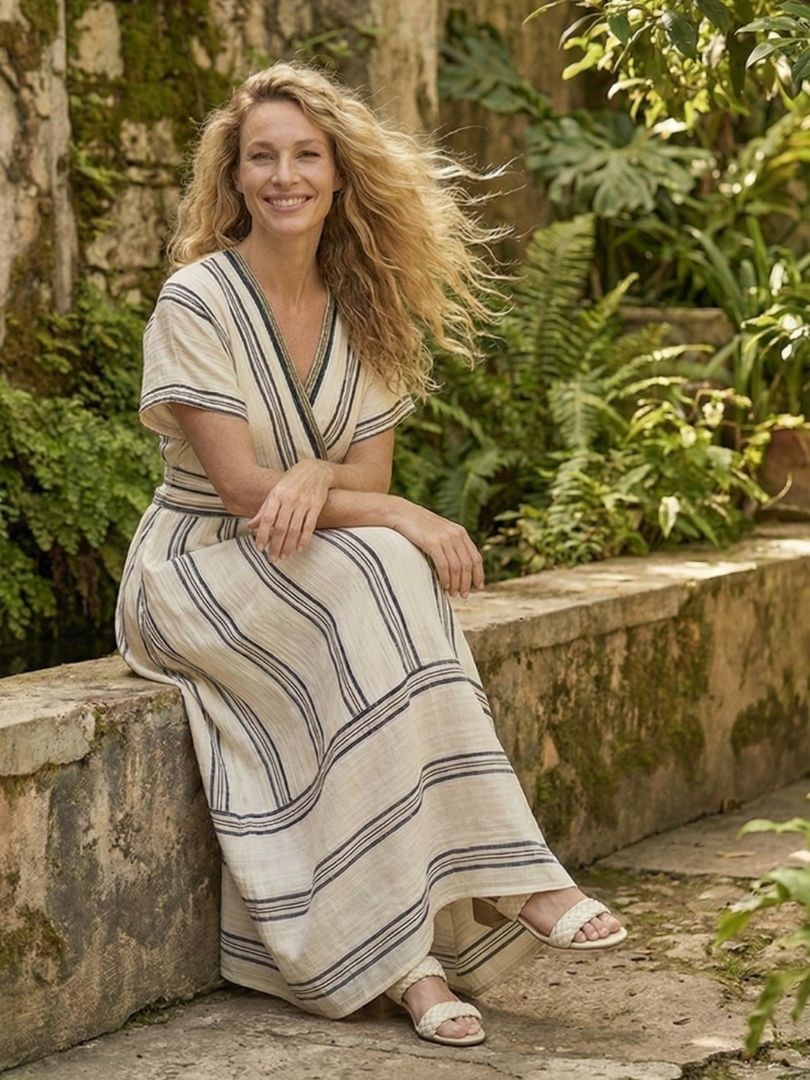 Addison™ | Tummy-Flattering Striped Wrap Midi Dress