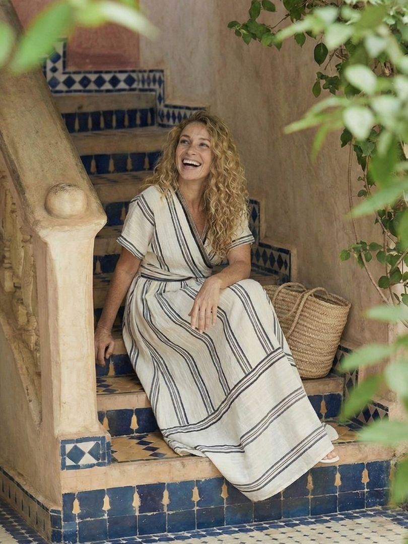 Addison™ | Tummy-Flattering Striped Wrap Midi Dress