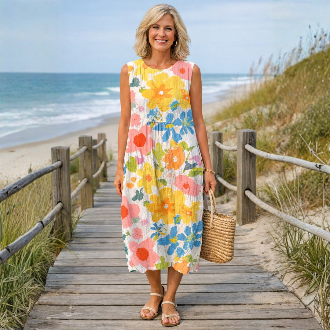 Maja | Pastel Floral Midi Dress in Cotton Blend