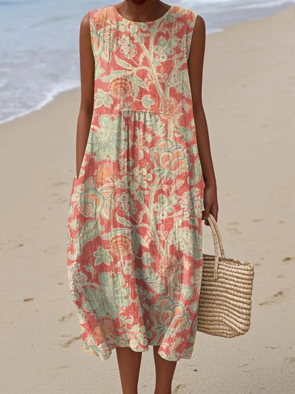 Ellen | Floral Midi Dress in Woven Cotton
