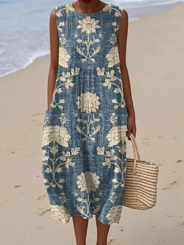 Gudrun | Bohemian Midi Dress in Woven Cotton