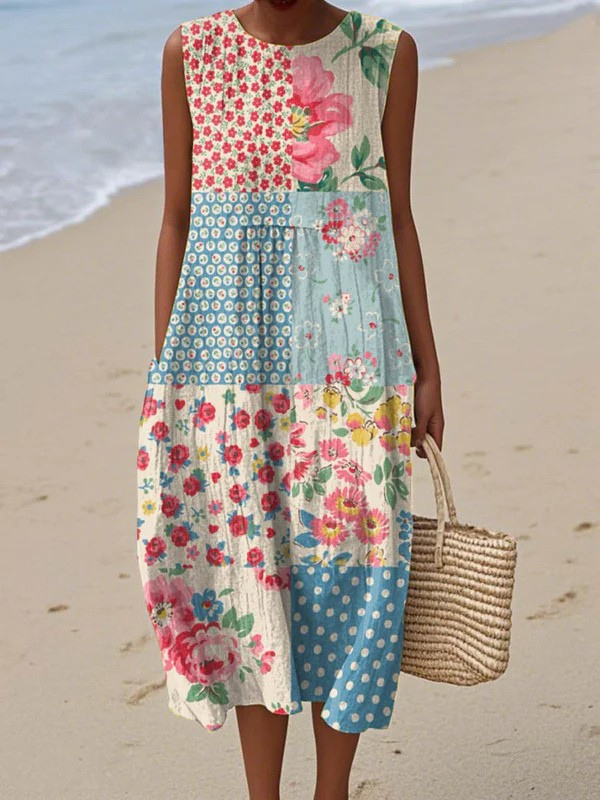 Lovisa | Patchwork Midi Dress in Mixed Color and Cotton