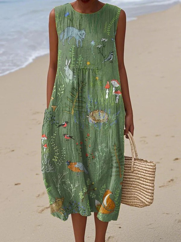 Melissa | Woodland Midi Dress in Cotton - Green