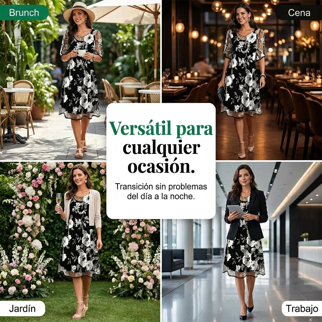 Elisa - Elegant Floral Chiffon Dress