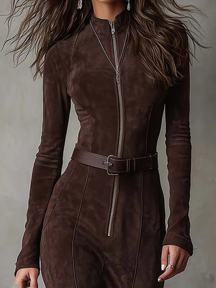 Nancy™ | Suede-Look Maxi Dress with Belt