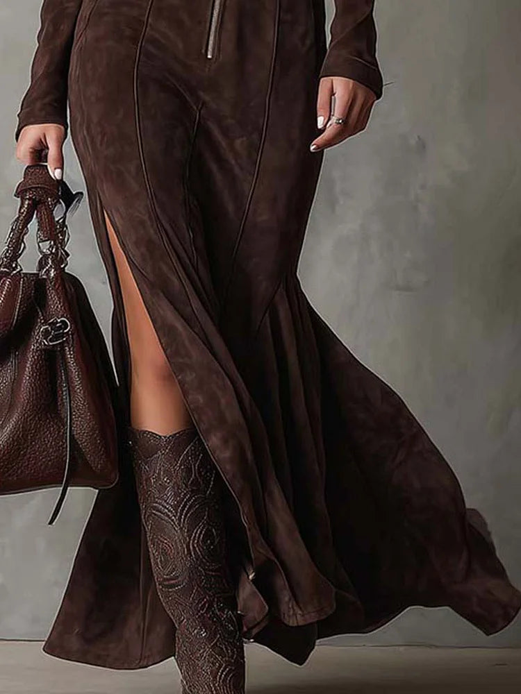 Nancy™ | Suede-Look Maxi Dress with Belt
