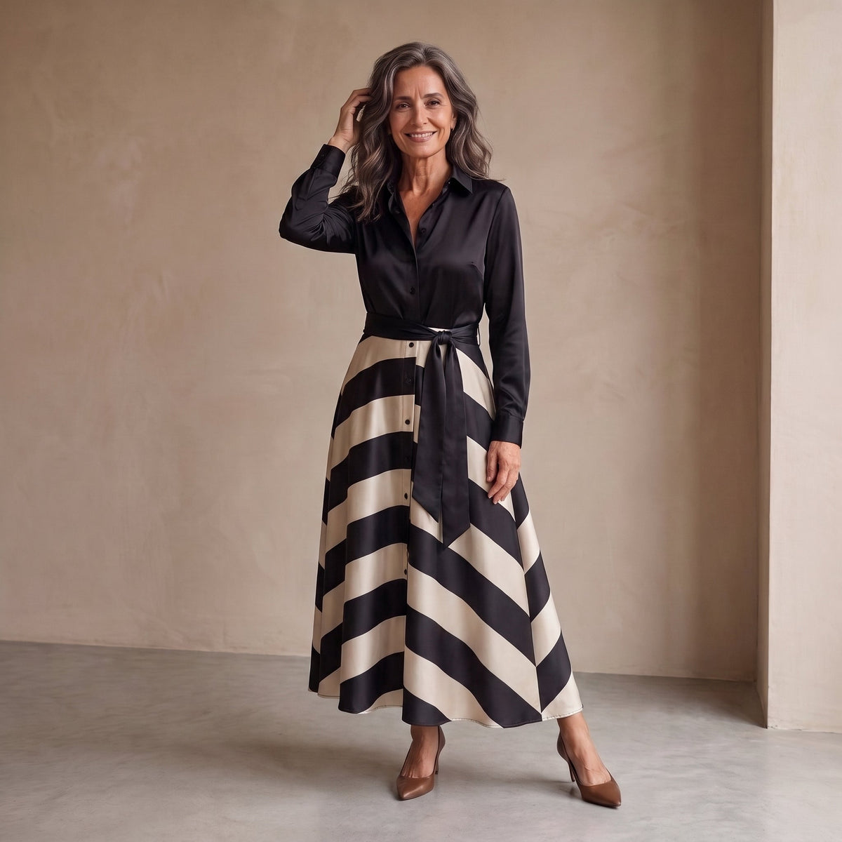 Sandra™ | Elegant Tummy-Control Striped Maxi Dress with Belt 5