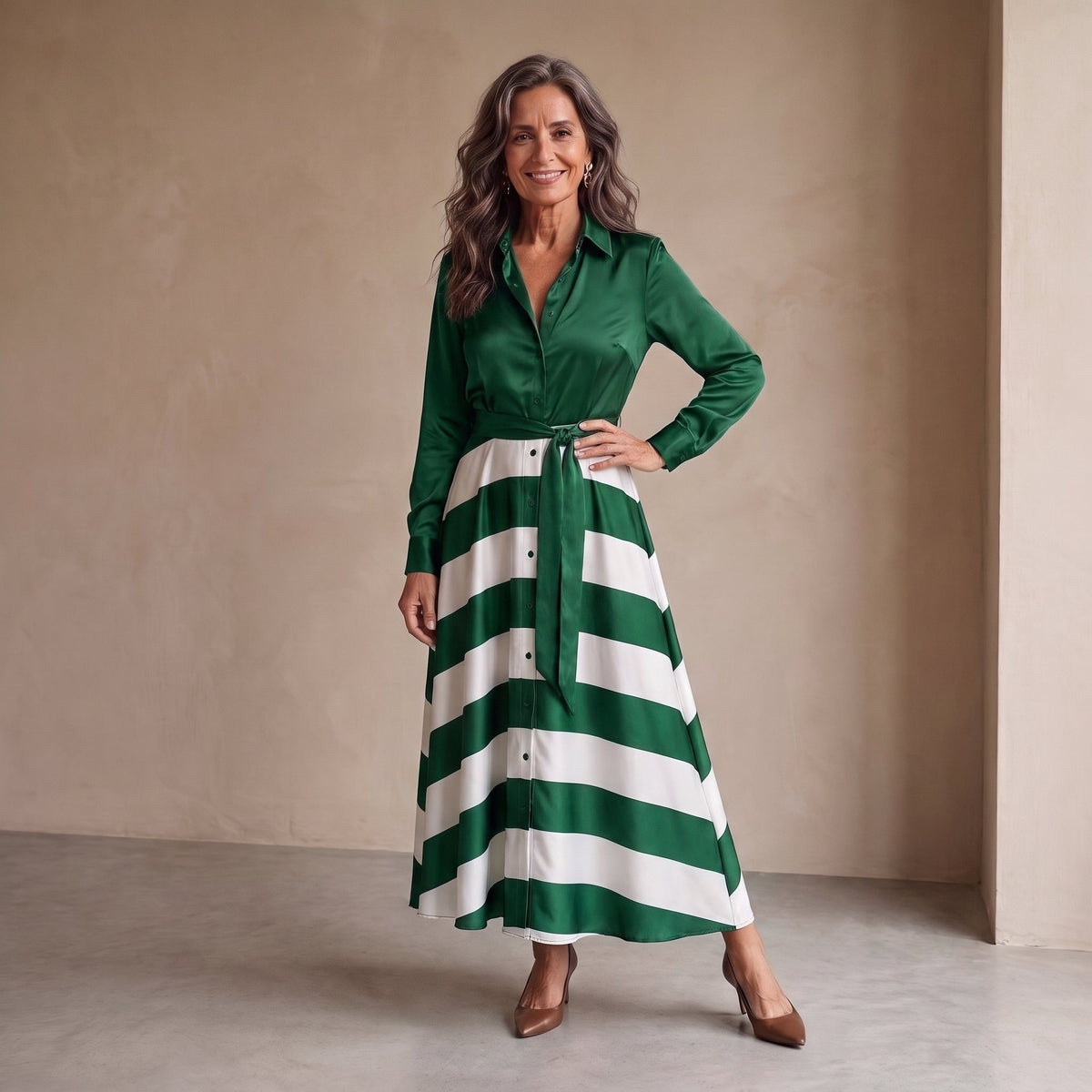 Sandra™ | Elegant Tummy-Control Striped Maxi Dress with Belt 7