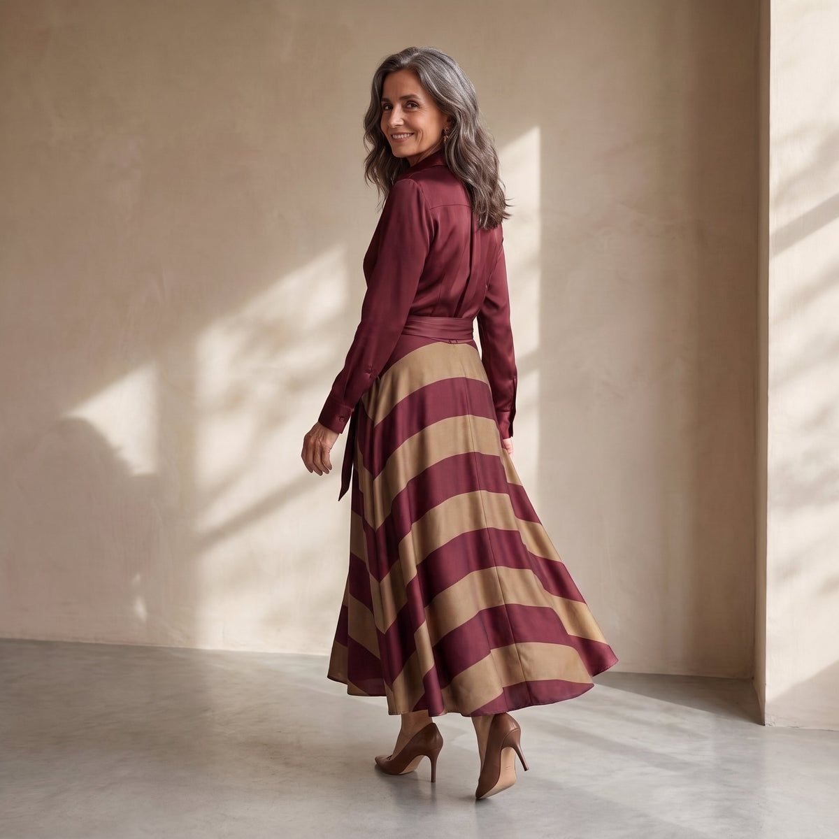 Sandra™ | Elegant Tummy-Control Striped Maxi Dress with Belt 2