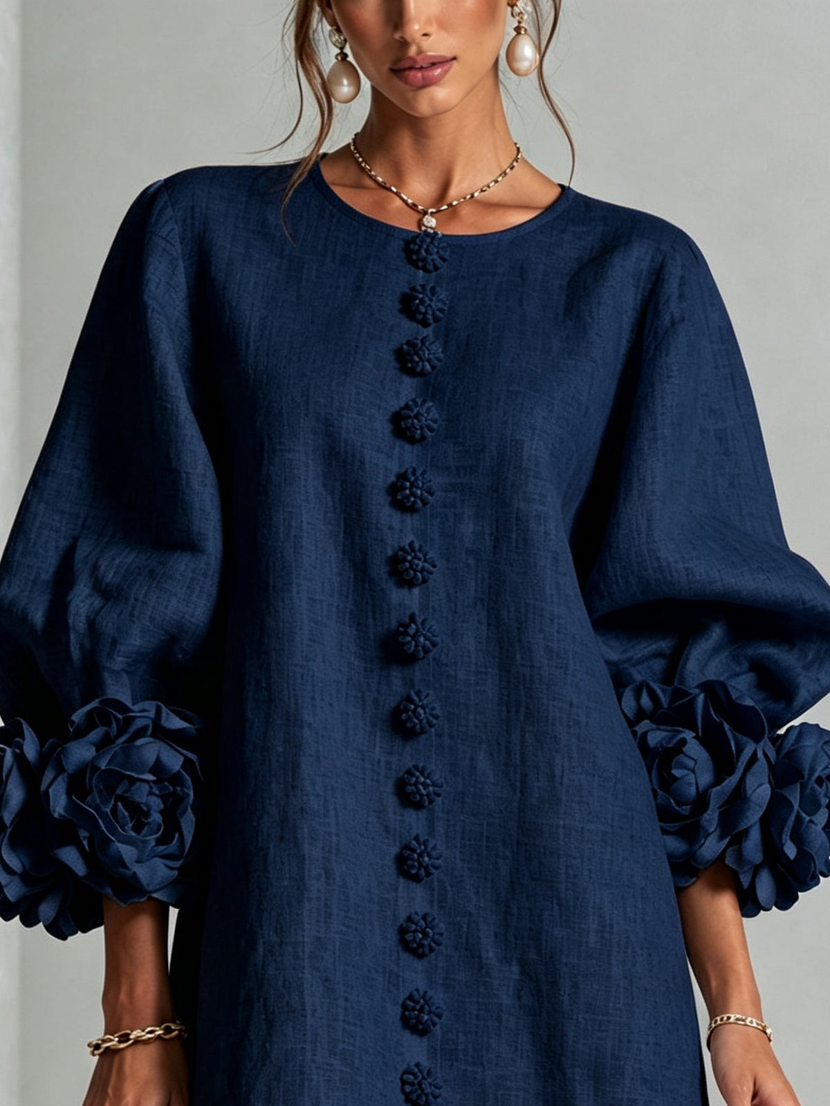 Susan™ | Loose Dress with Button Closure and Ruffled Sleeves 24
