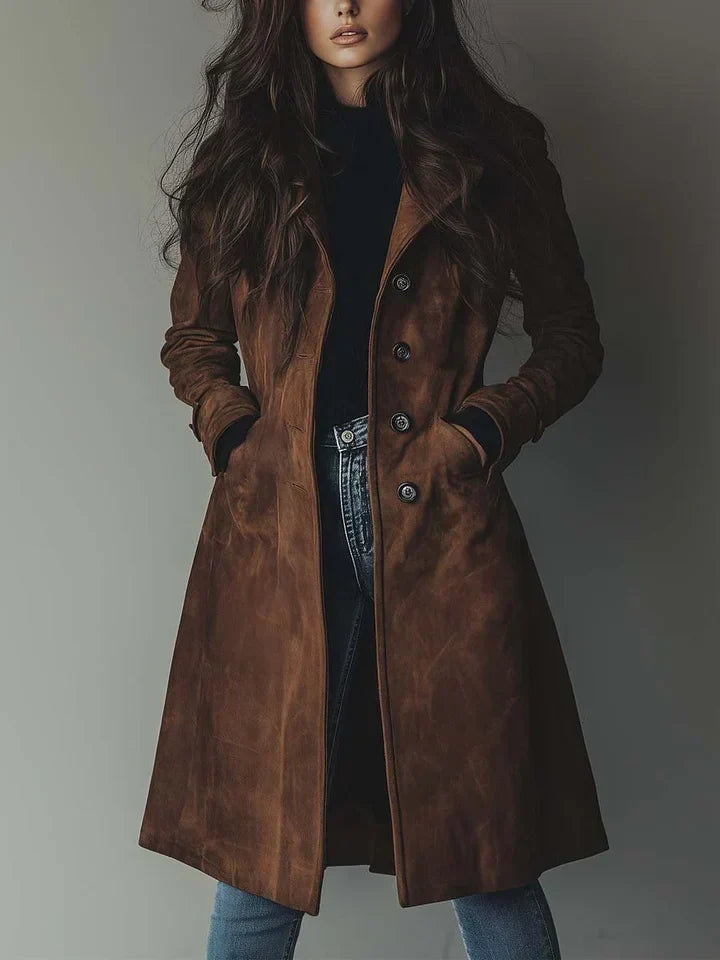 Sharon™ | Elegant Long Suede-Look Coat