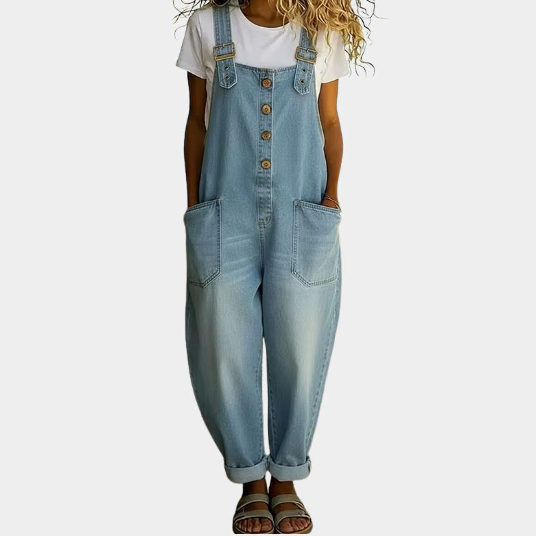 Mae™ | Vintage soft cotton denim-effect overalls