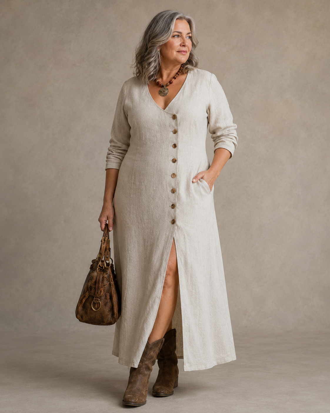 Laura™ | Belly-Covering Button-Down Maxi Dress