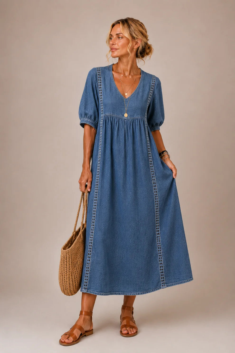 Brooklyn™ | Tummy-Flattering Midi Dress with V-Neck