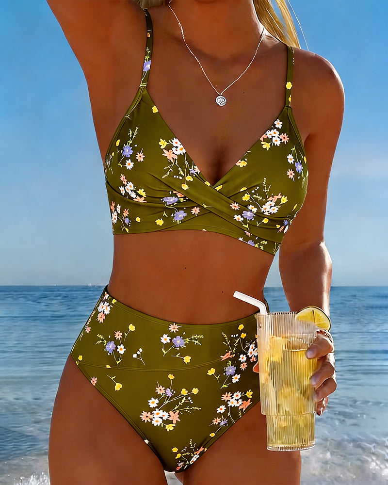 Sexy Cross-strap Floral Printed Bikini