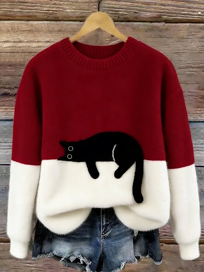 Audrey™ | Soft Oversized Sweater with Cat Print