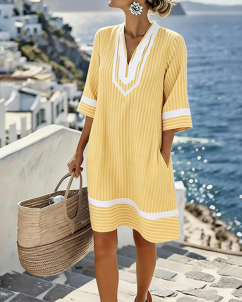 Klara™ | Lightweight Striped Dress with V-Neck
