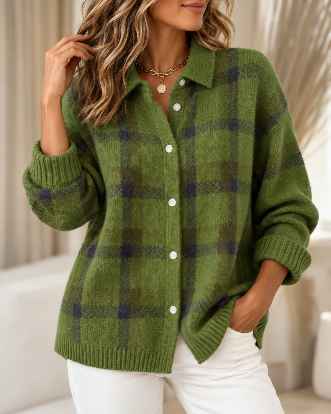 Patricia™ | Comfortable Checked Knitted Cardigan Test 2