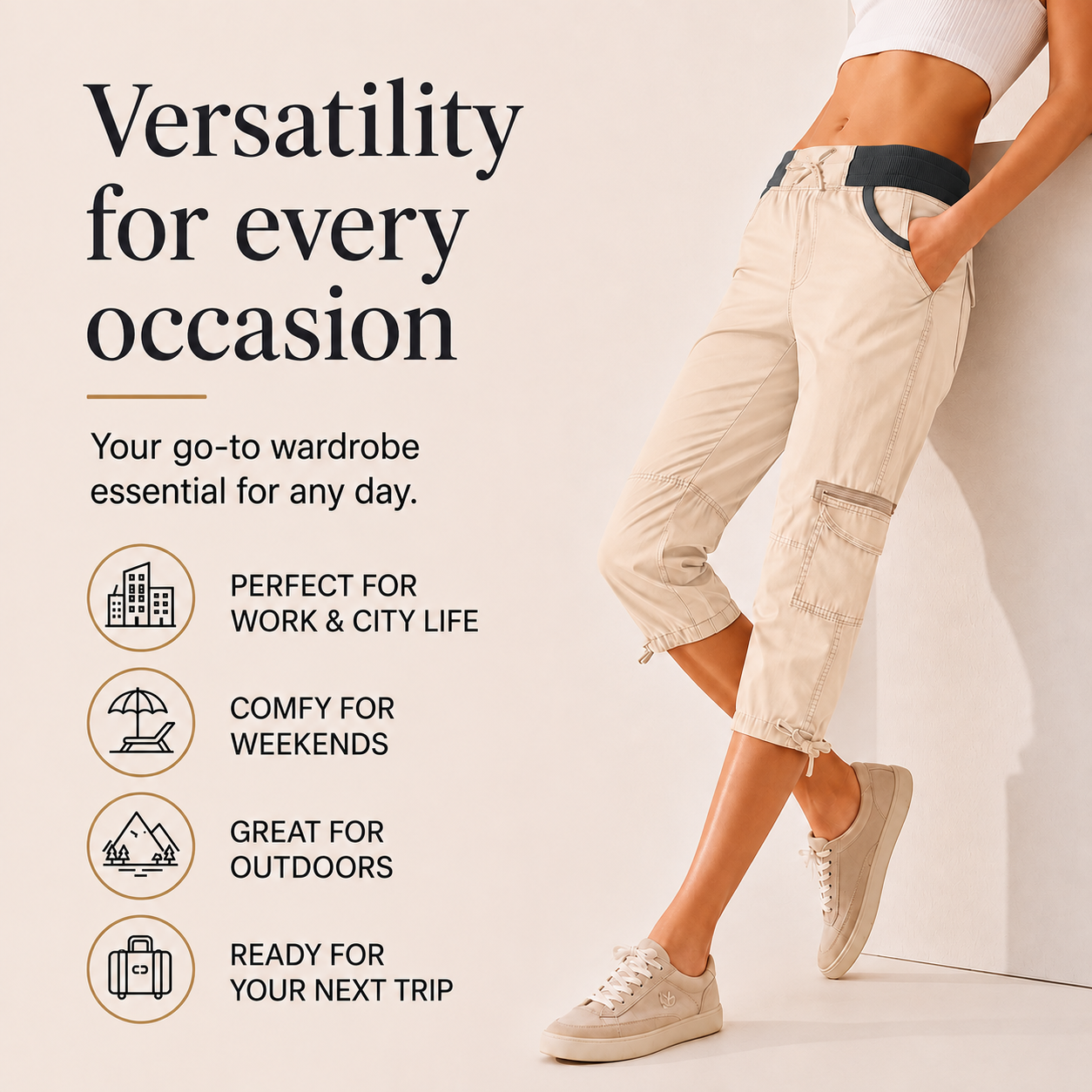Lily™ | High-Waisted Tummy-Flattering Cargo Capri Pants