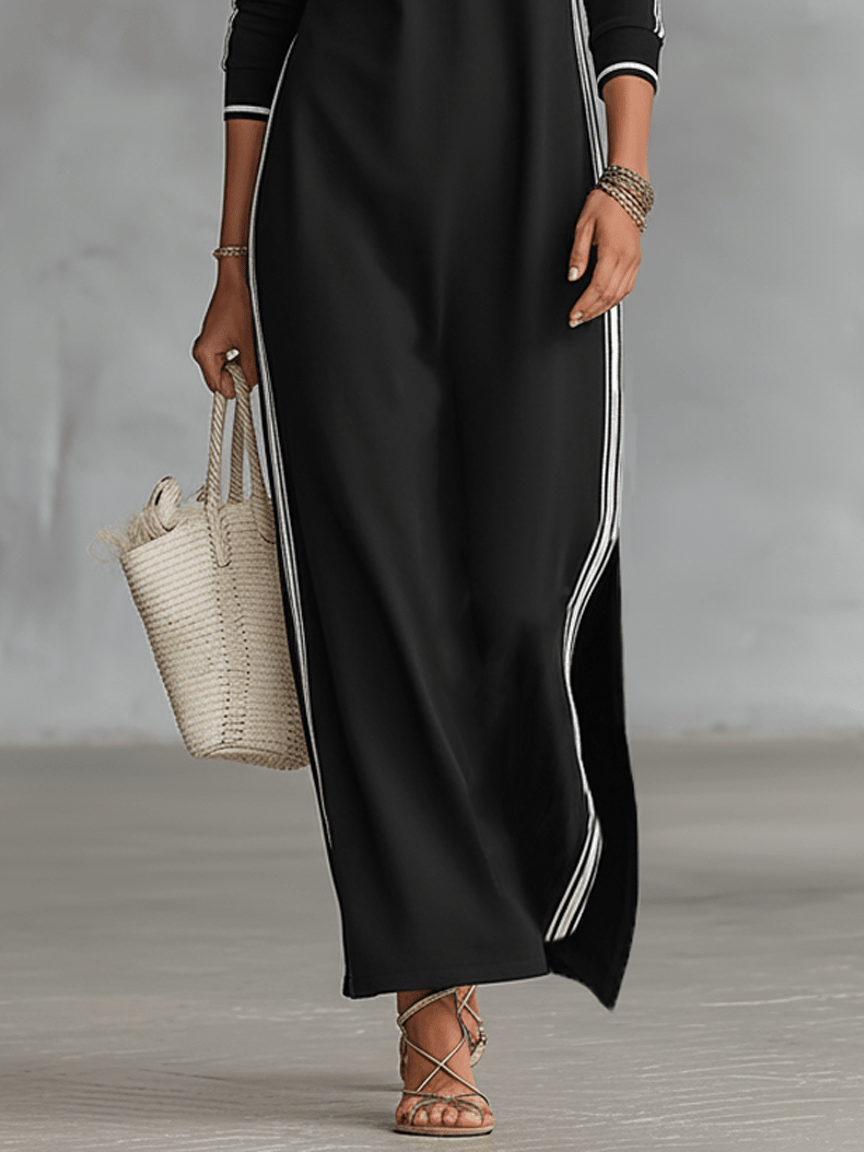 Sweatshirt Dress with Button Closure and Collar Maxi Dress