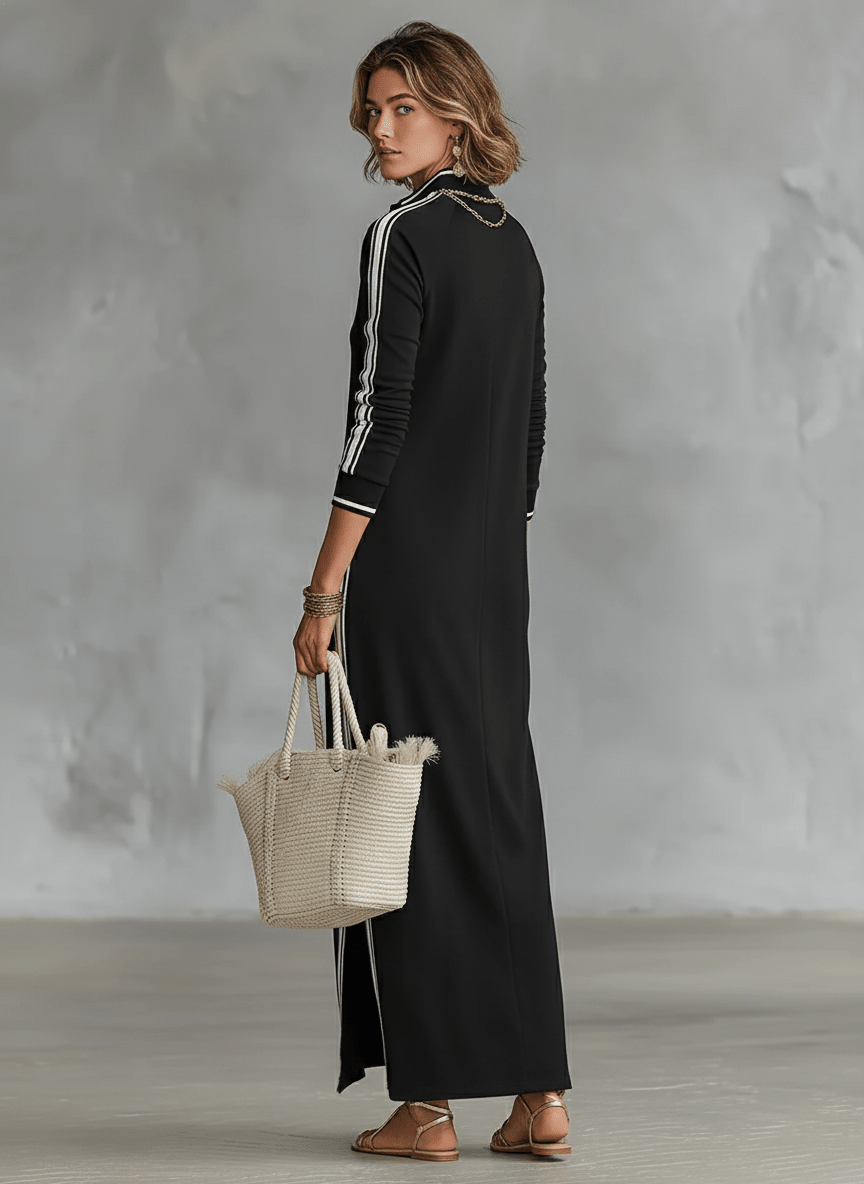 Sweatshirt Dress with Button Closure and Collar Maxi Dress