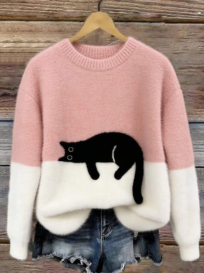 Audrey™ | Soft Oversized Sweater with Cat Print