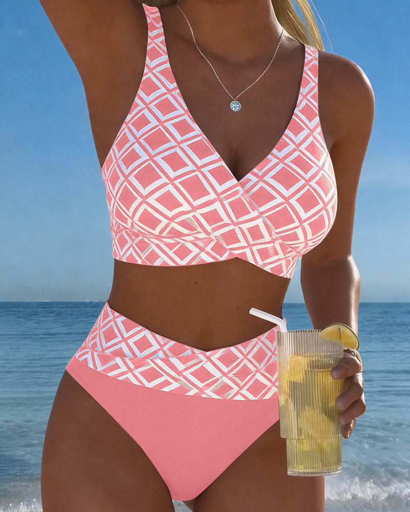 Two-Piece Bathing Suit with Bra Style Diamond Pattern
