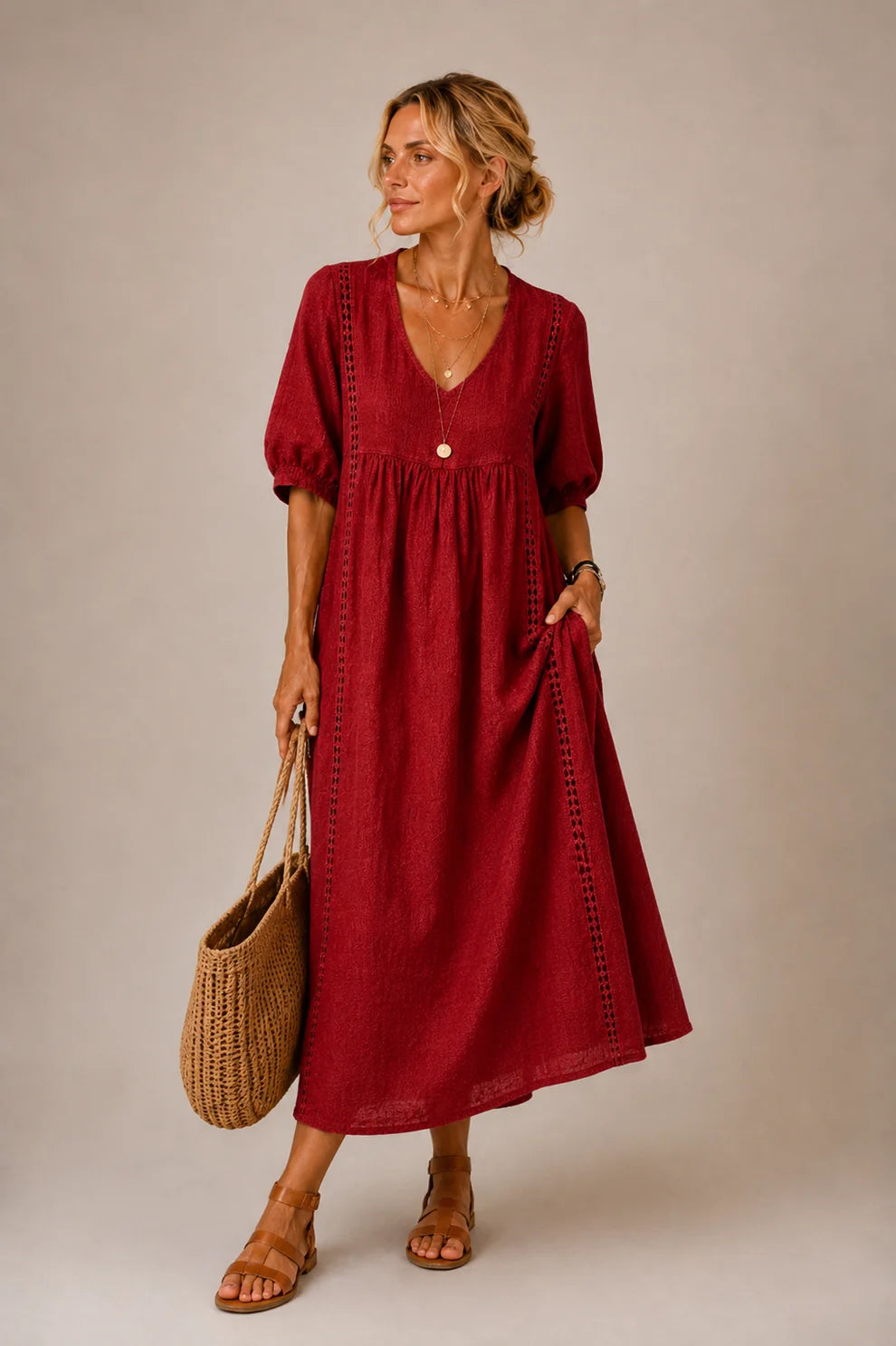 Brooklyn™ | Tummy-Flattering Midi Dress with V-Neck