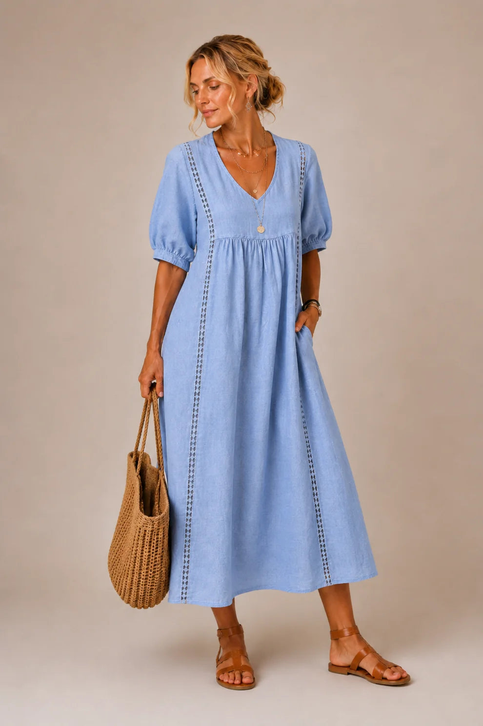 Brooklyn™ | Tummy-Flattering Midi Dress with V-Neck