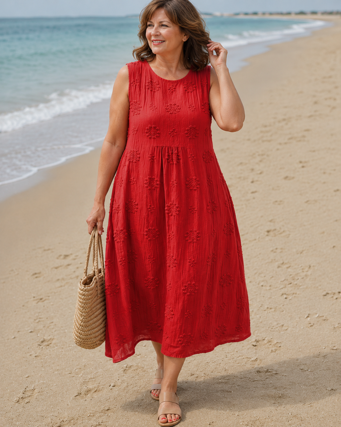 Aubrey™ | Lightweight belly-flattering midi dress with embroidery