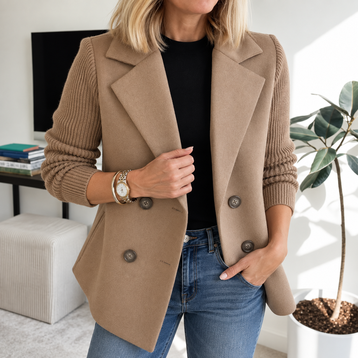 Susan™ | Comfortable Blazer Jacket with Knitted Sleeves