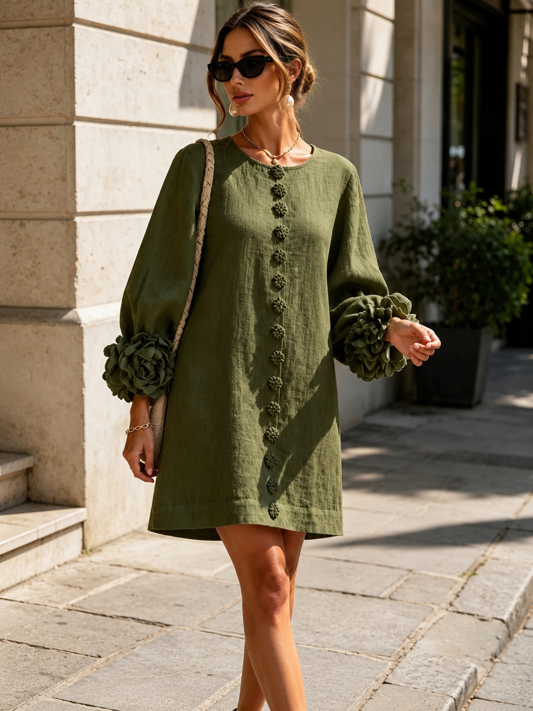 Lucy™ | Elegant Mini Dress with Floral Sleeve Details