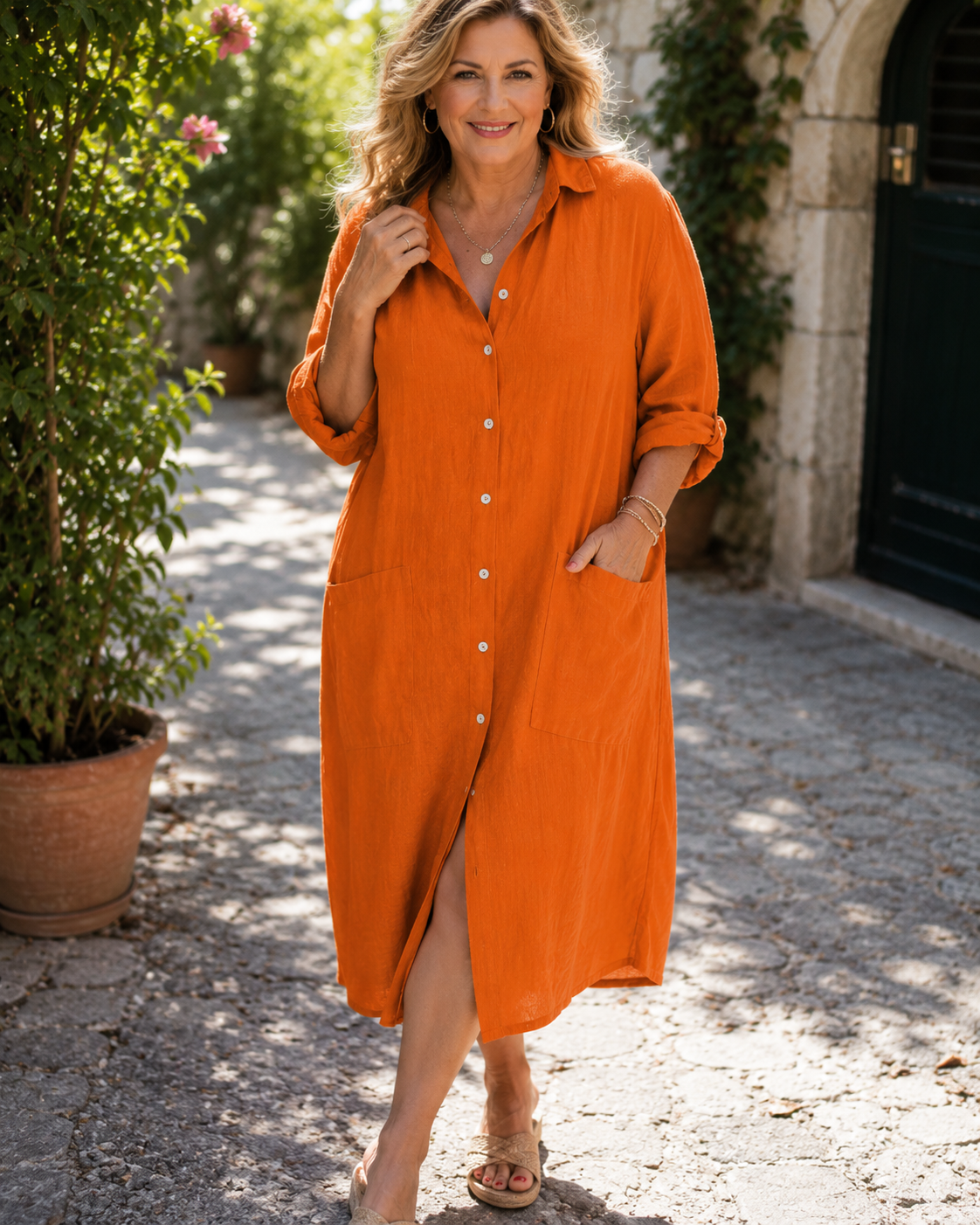 Anika™ | Belly-Covering Button-Down Shirt Dress