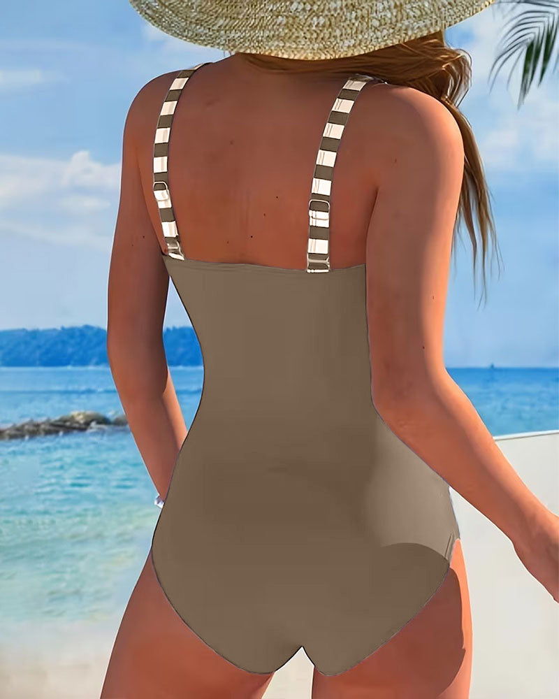 Color-Block Striped One-Piece Swimsuit