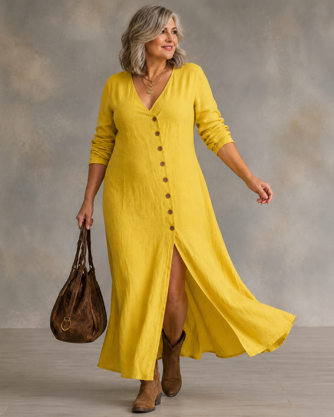 Laura™ | Belly-Covering Button-Down Maxi Dress