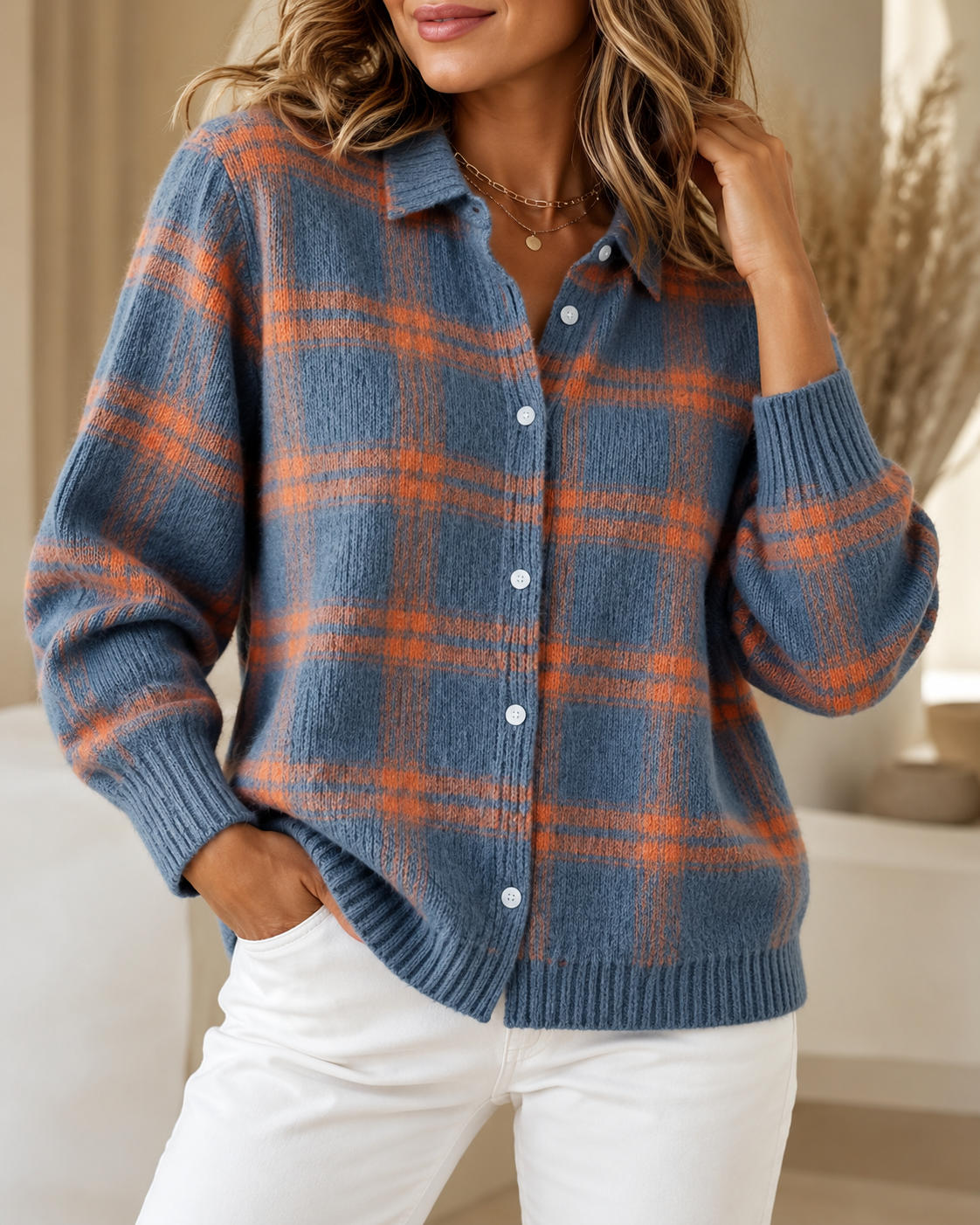 Patricia™ | Comfortable Checked Knitted Cardigan Test 2