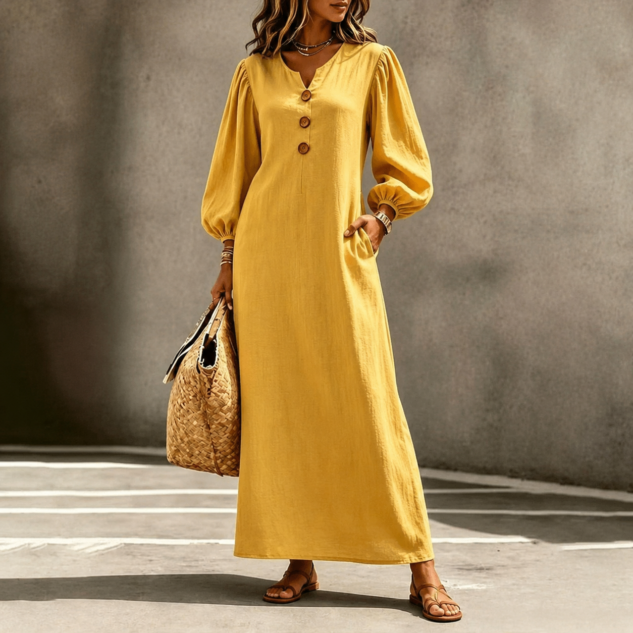 Stella™ | Tummy-Flattering Maxi Dress with V-Neck and Pockets