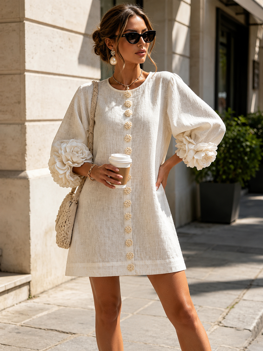 Lucy™ | Elegant Mini Dress with Floral Sleeve Details