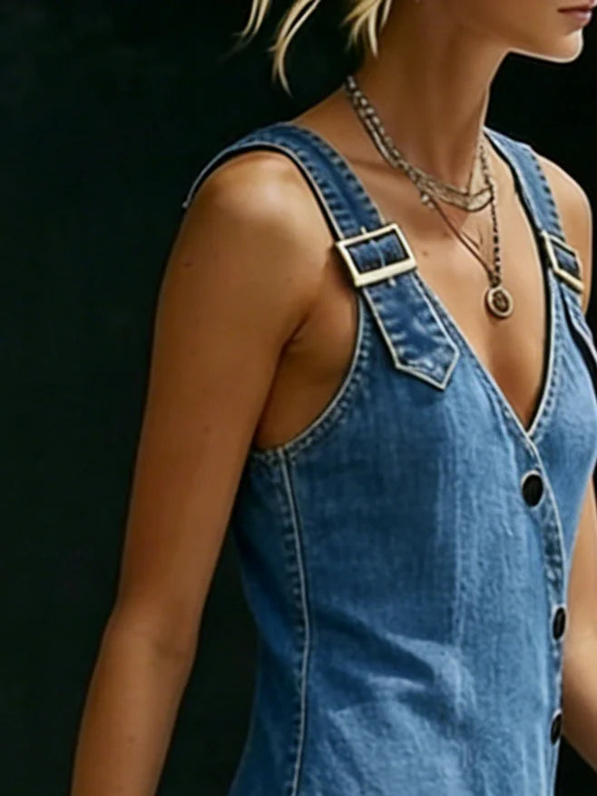 Vera™ | Long Button-Up Denim Dress