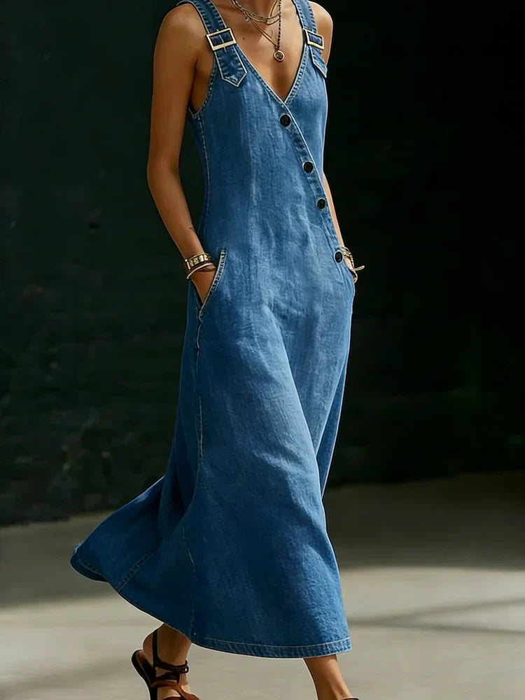 Vera™ | Long Button-Up Denim Dress